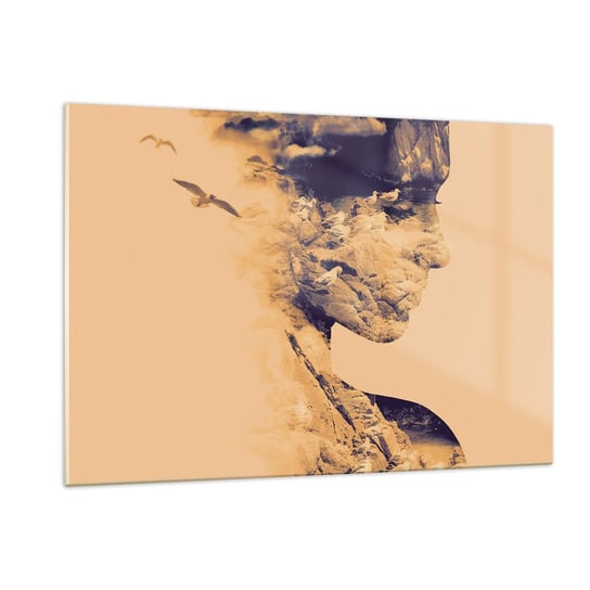 Obraz na szkle - Piękna z natury - 120x80cm - Abstrakcja Sztuka Twarz Kobiety - Nowoczesny szklany obraz na ścianę do salonu do sypialni ARTTOR ARTTOR