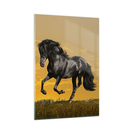 Obraz na szkle - Piękny, wolny i dziki - 80x120cm - Zwierzęta Koń Krajobraz - Nowoczesny szklany obraz na ścianę do salonu do sypialni ARTTOR ARTTOR