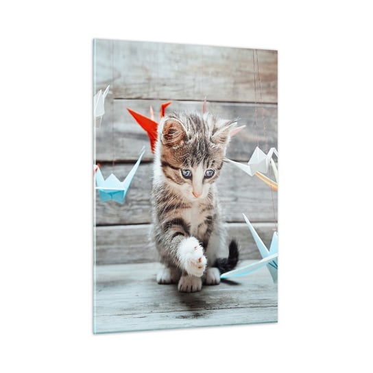 Obraz na szkle - Pierwsza lekcja - 50x70cm - Zwierzęta Kot Origami - Nowoczesny szklany obraz do salonu do sypialni ARTTOR ARTTOR