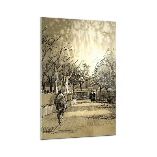 Obraz na szkle - Piórkiem zatrzymana chwila - 70x100cm - Alejka Parkowa Park Sepia - Nowoczesny foto szklany obraz do salonu do sypialni ARTTOR ARTTOR