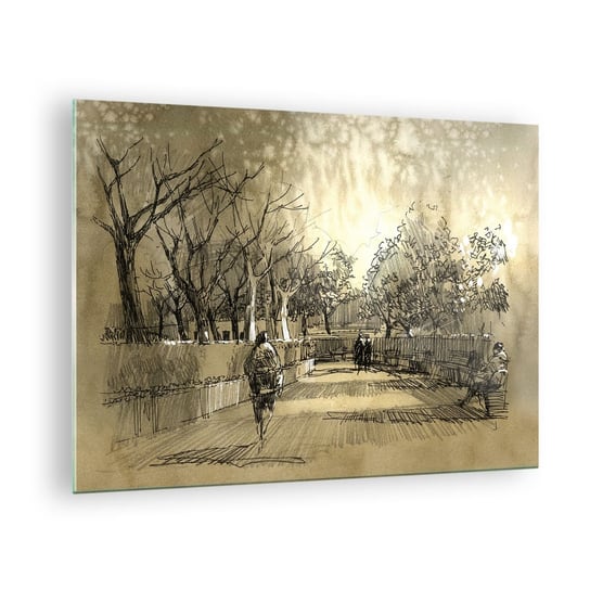 Obraz na szkle - Piórkiem zatrzymana chwila - 70x50cm - Alejka Parkowa Park Sepia - Nowoczesny szklany obraz do salonu do sypialni ARTTOR ARTTOR