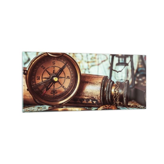 Obraz na szkle - Piracka przygoda na Karaibach czeka - 120x50cm - Marynistyczne Piraci Kompas - Nowoczesny szklany obraz na ścianę do salonu do sypialni ARTTOR ARTTOR