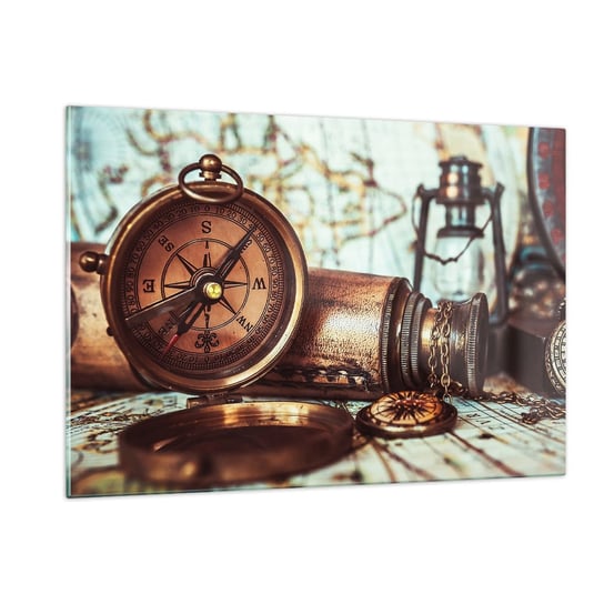 Obraz na szkle - Piracka przygoda na Karaibach czeka - 120x80cm - Marynistyczne Piraci Kompas - Nowoczesny szklany obraz na ścianę do salonu do sypialni ARTTOR ARTTOR