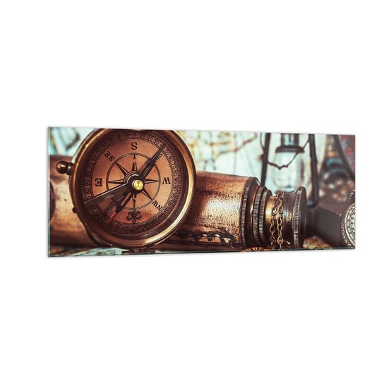 Obraz na szkle - Piracka przygoda na Karaibach czeka - 140x50cm - Marynistyczne Piraci Kompas - Nowoczesny szklany obraz do salonu do sypialni ARTTOR ARTTOR