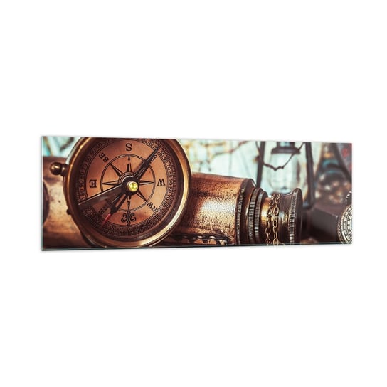 Obraz na szkle - Piracka przygoda na Karaibach czeka - 160x50cm - Marynistyczne Piraci Kompas - Nowoczesny foto szklany obraz do salonu do sypialni ARTTOR ARTTOR