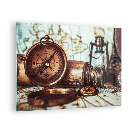 Obraz na szkle - Piracka przygoda na Karaibach czeka - 70x50cm - Marynistyczne Piraci Kompas - Nowoczesny szklany obraz do salonu do sypialni ARTTOR ARTTOR