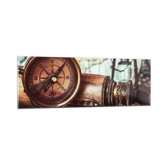 Obraz na szkle - Piracka przygoda na Karaibach czeka - 90x30cm - Marynistyczne Piraci Kompas - Nowoczesny szklany obraz do salonu do sypialni ARTTOR ARTTOR