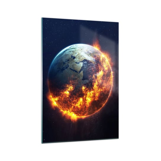 Obraz na szkle - Płomień apokalipsy - 70x100cm - Kosmos Planeta Ziemia Płomienie Ognia - Nowoczesny foto szklany obraz do salonu do sypialni ARTTOR ARTTOR