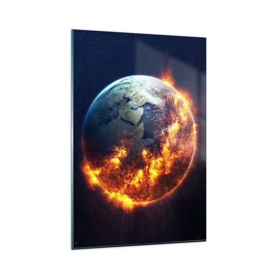Obraz na szkle - Płomień apokalipsy - 80x120cm - Kosmos Planeta Ziemia Płomienie Ognia - Nowoczesny szklany obraz na ścianę do salonu do sypialni ARTTOR ARTTOR