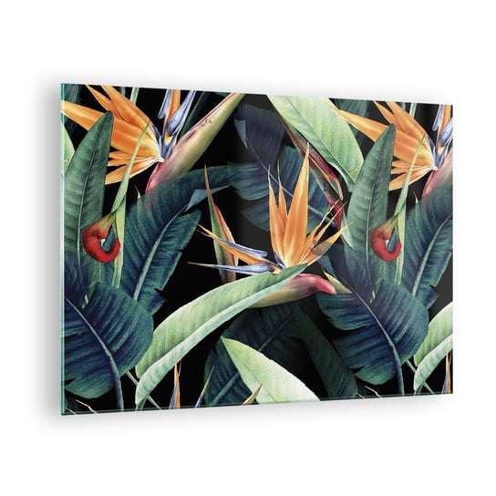Obraz na szkle - Płomienne kwiaty tropików - 70x50cm - Strelicja Królewska Kwiat Afryka - Nowoczesny szklany obraz do salonu do sypialni ARTTOR ARTTOR