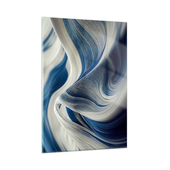 Obraz na szkle - Płynność błękitu i bieli - 50x70cm - Farba Fala 3D - Nowoczesny szklany obraz do salonu do sypialni ARTTOR ARTTOR