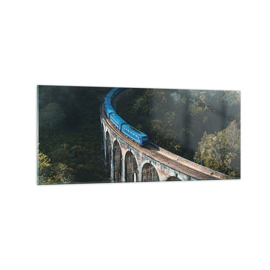 Obraz na szkle - Pociąg do natury - 120x50cm - Most Kolejowy Krajobraz Górski Pociąg Pasażerski - Nowoczesny szklany obraz na ścianę do salonu do sypialni ARTTOR ARTTOR