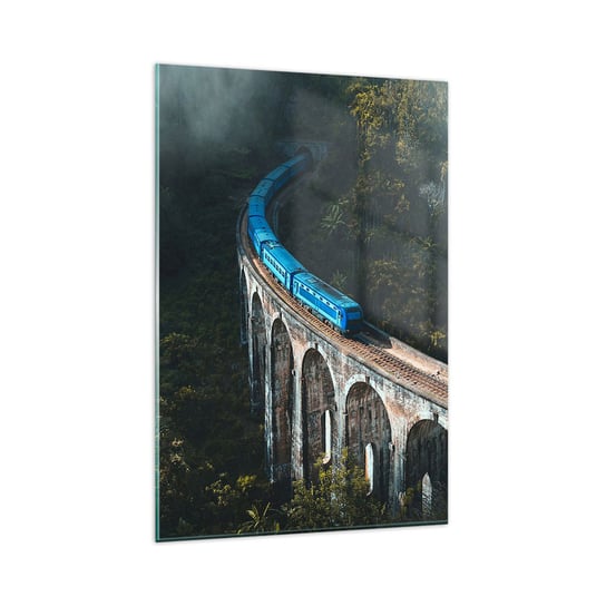 Obraz na szkle - Pociąg do natury - 80x120cm - Most Kolejowy Krajobraz Górski Pociąg Pasażerski - Nowoczesny szklany obraz na ścianę do salonu do sypialni ARTTOR ARTTOR