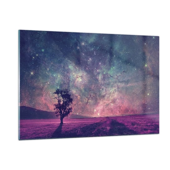 Obraz na szkle - Pod magicznym niebem - 120x80cm - Krajobraz Drzewo Wrzos - Nowoczesny szklany obraz na ścianę do salonu do sypialni ARTTOR ARTTOR