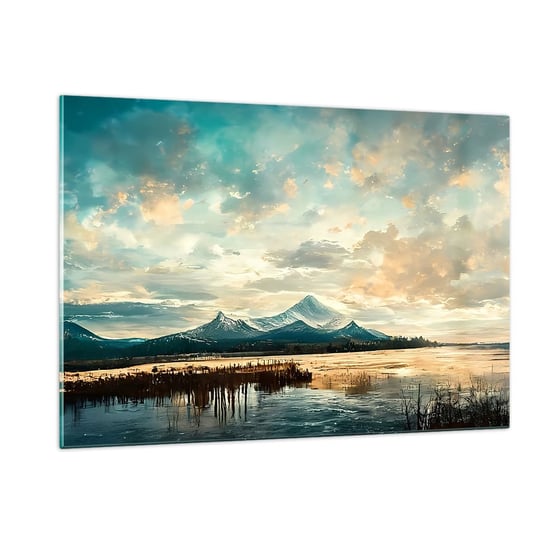 Obraz na szkle - Pod opieką nieba - 120x80cm - Krajobraz Góry Widok - Nowoczesny szklany obraz na ścianę do salonu do sypialni ARTTOR ARTTOR