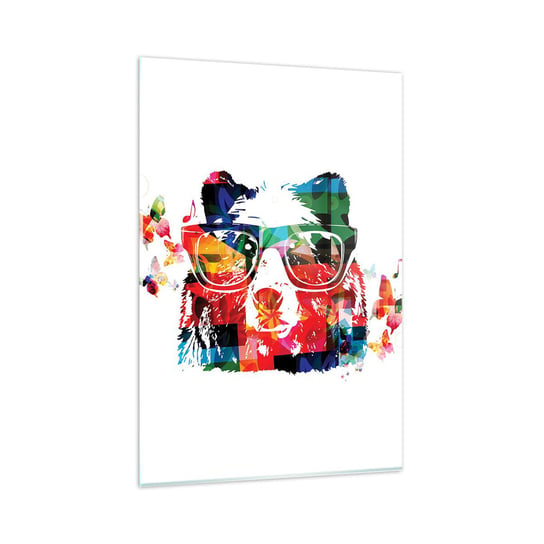 Obraz na szkle - Podoba misie! - 80x120cm - Abstrakcja Niedźwiedź Okulary - Nowoczesny szklany obraz na ścianę do salonu do sypialni ARTTOR ARTTOR