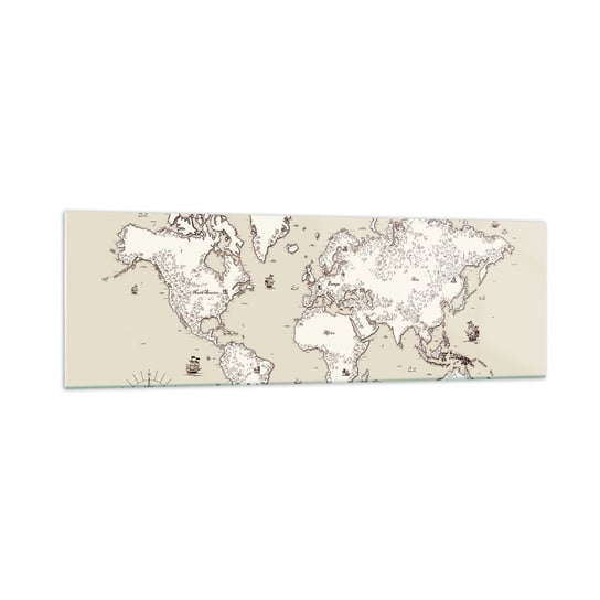 Obraz na szkle - Podróż dookoła świata - 160x50cm - Mapa Świata Kontynenty Statek Piracki - Nowoczesny foto szklany obraz do salonu do sypialni ARTTOR ARTTOR