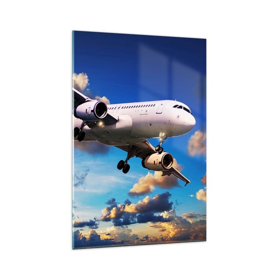 Obraz na szkle - Podróż w bieli i błękicie - 70x100cm - Samolot Pasażerski Podróż Niebo Z Chmurami - Nowoczesny foto szklany obraz do salonu do sypialni ARTTOR ARTTOR