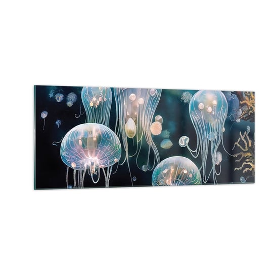 Obraz na szkle - Podwodny bal - 100x40cm - Meduza Zwierzęta Głębiny - Nowoczesny foto szklany obraz do salonu do sypialni ARTTOR ARTTOR
