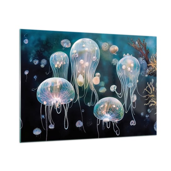Obraz na szkle - Podwodny bal - 100x70cm - Meduza Zwierzęta Głębiny - Nowoczesny foto szklany obraz do salonu do sypialni ARTTOR ARTTOR