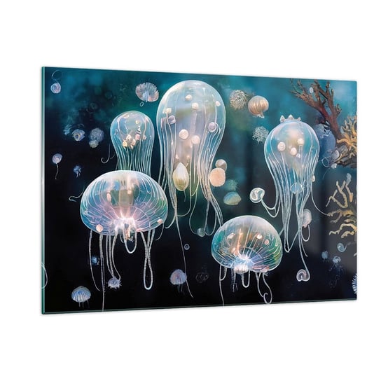 Obraz na szkle - Podwodny bal - 120x80cm - Meduza Zwierzęta Głębiny - Nowoczesny szklany obraz na ścianę do salonu do sypialni ARTTOR ARTTOR