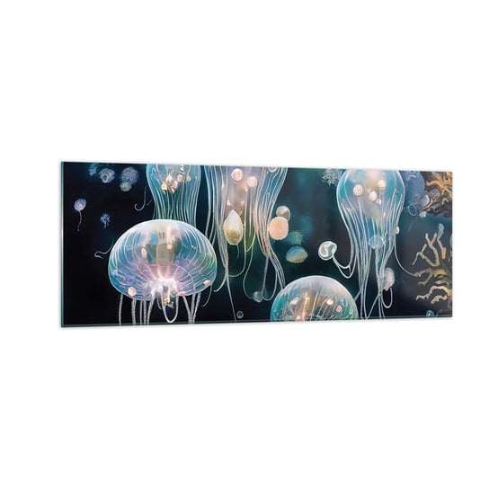 Obraz na szkle - Podwodny bal - 140x50cm - Meduza Zwierzęta Głębiny - Nowoczesny szklany obraz do salonu do sypialni ARTTOR ARTTOR