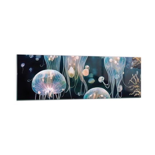 Obraz na szkle - Podwodny bal - 160x50cm - Meduza Zwierzęta Głębiny - Nowoczesny foto szklany obraz do salonu do sypialni ARTTOR ARTTOR