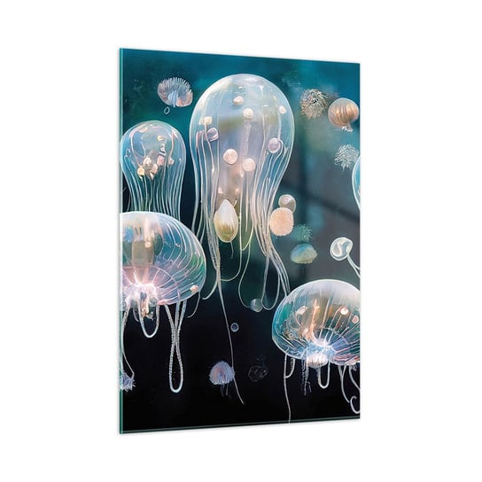 Obraz na szkle - Podwodny bal - 50x70cm - Meduza Zwierzęta Głębiny - Nowoczesny szklany obraz do salonu do sypialni ARTTOR ARTTOR
