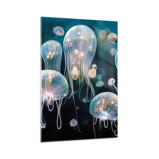 Obraz na szkle - Podwodny bal - 70x100cm - Meduza Zwierzęta Głębiny - Nowoczesny foto szklany obraz do salonu do sypialni ARTTOR ARTTOR