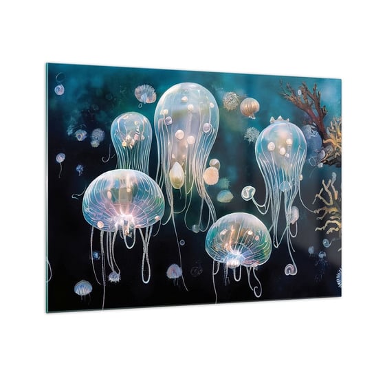 Obraz na szkle - Podwodny bal - 70x50cm - Meduza Zwierzęta Głębiny - Nowoczesny szklany obraz do salonu do sypialni ARTTOR ARTTOR