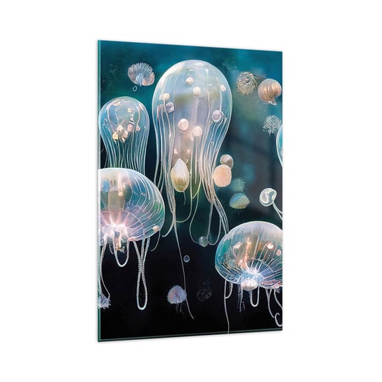 Obraz na szkle - Podwodny bal - 80x120cm - Meduza Zwierzęta Głębiny - Nowoczesny szklany obraz na ścianę do salonu do sypialni ARTTOR ARTTOR