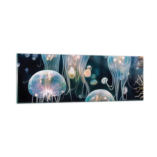 Obraz na szkle - Podwodny bal - 90x30cm - Meduza Zwierzęta Głębiny - Nowoczesny szklany obraz do salonu do sypialni ARTTOR ARTTOR