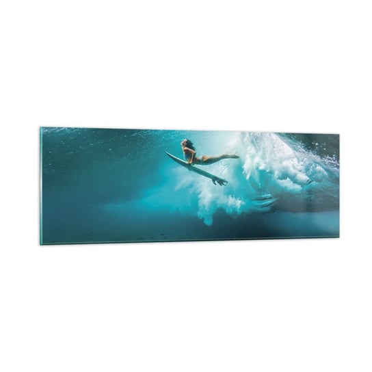 Obraz na szkle - Podwodny świat - 90x30cm - Surfing Podwodny Świat Kobieta - Nowoczesny szklany obraz do salonu do sypialni ARTTOR ARTTOR