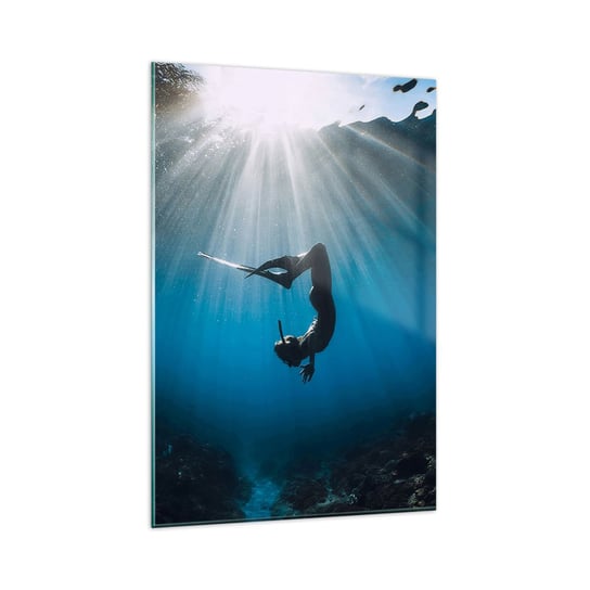 Obraz na szkle - Podwodny taniec - 80x120cm - Podwodna Jaskinia Promienie Słońca Nurkowanie - Nowoczesny szklany obraz na ścianę do salonu do sypialni ARTTOR ARTTOR