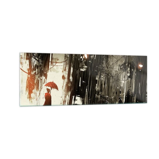 Obraz na szkle - Poezja czerwonego parasola - 140x50cm - Miasto Kobieta Architektura - Nowoczesny szklany obraz do salonu do sypialni ARTTOR ARTTOR