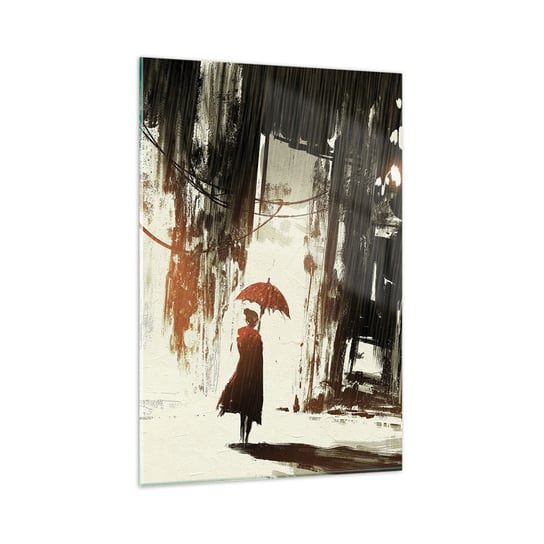 Obraz na szkle - Poezja czerwonego parasola - 80x120cm - Miasto Kobieta Architektura - Nowoczesny szklany obraz na ścianę do salonu do sypialni ARTTOR ARTTOR
