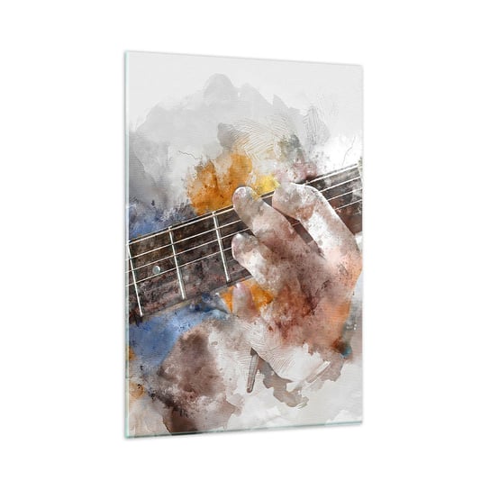 Obraz na szkle - Poezja między strunami - 80x120cm - Muzyka Gitara Grafika - Nowoczesny szklany obraz na ścianę do salonu do sypialni ARTTOR ARTTOR