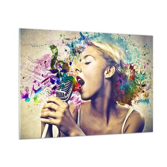 Obraz na szkle - Pomalować głosem świat - 100x70cm - Kobieta Muzyka 3D - Nowoczesny foto szklany obraz do salonu do sypialni ARTTOR ARTTOR