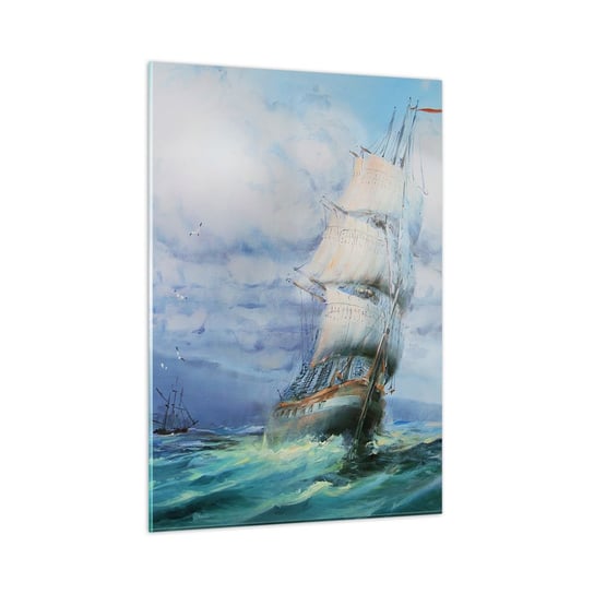 Obraz na szkle - Pomyślnych wiatrów - 50x70cm - Żaglowiec Morze Żeglarstwo - Nowoczesny szklany obraz do salonu do sypialni ARTTOR ARTTOR