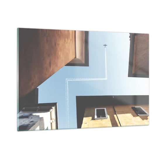 Obraz na szkle - Ponad miejskim labiryntem - 120x80cm - Samolot Budynki Podróże - Nowoczesny szklany obraz na ścianę do salonu do sypialni ARTTOR ARTTOR