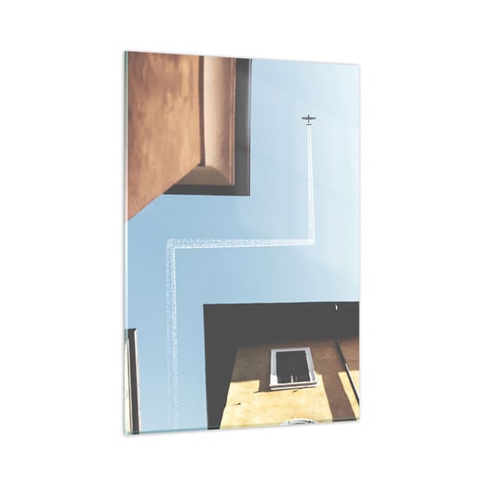 Obraz na szkle - Ponad miejskim labiryntem - 80x120cm - Samolot Budynki Podróże - Nowoczesny szklany obraz na ścianę do salonu do sypialni ARTTOR ARTTOR