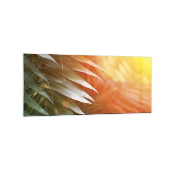 Obraz na szkle - Poranek w dżungli - 120x50cm - Palma Kokosowa Liście Palmy Dżungla - Nowoczesny szklany obraz na ścianę do salonu do sypialni ARTTOR ARTTOR