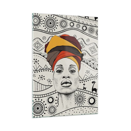 Obraz na szkle - Portret afrykański - 50x70cm - Afryka Kobieta Turban - Nowoczesny szklany obraz do salonu do sypialni ARTTOR ARTTOR