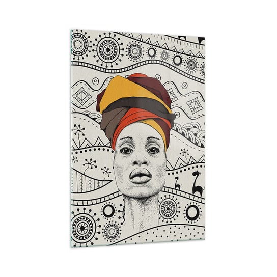 Obraz na szkle - Portret afrykański - 70x100cm - Afryka Kobieta Turban - Nowoczesny foto szklany obraz do salonu do sypialni ARTTOR ARTTOR