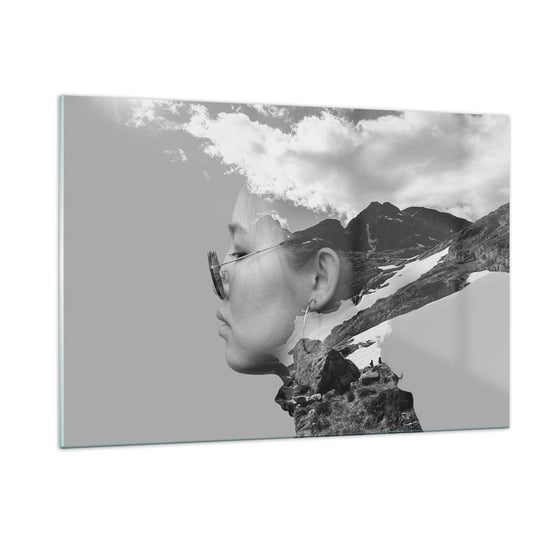 Obraz na szkle - Portret górny i chmurny - 120x80cm - Abstrakcja Głowa Kobiety Fantasy - Nowoczesny szklany obraz na ścianę do salonu do sypialni ARTTOR ARTTOR