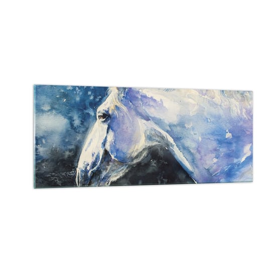 Obraz na szkle - Portret w błękitnej poświacie - 100x40cm - Koń Malarstwo Zwierzęta - Nowoczesny foto szklany obraz do salonu do sypialni ARTTOR ARTTOR