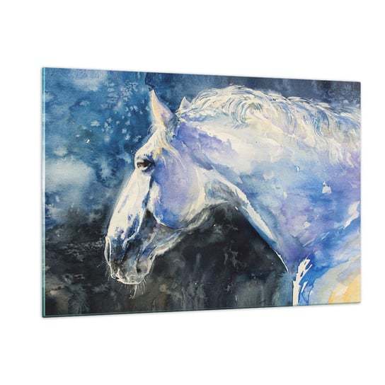 Obraz na szkle - Portret w błękitnej poświacie - 120x80cm - Koń Malarstwo Zwierzęta - Nowoczesny szklany obraz na ścianę do salonu do sypialni ARTTOR ARTTOR