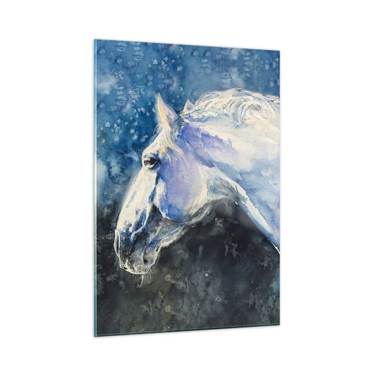 Obraz na szkle - Portret w błękitnej poświacie - 50x70cm - Koń Malarstwo Zwierzęta - Nowoczesny szklany obraz do salonu do sypialni ARTTOR ARTTOR
