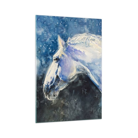 Obraz na szkle - Portret w błękitnej poświacie - 70x100cm - Koń Malarstwo Zwierzęta - Nowoczesny foto szklany obraz do salonu do sypialni ARTTOR ARTTOR