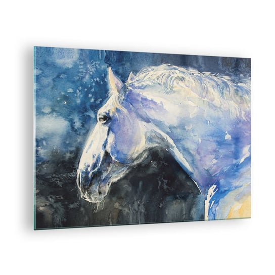 Obraz na szkle - Portret w błękitnej poświacie - 70x50cm - Koń Malarstwo Zwierzęta - Nowoczesny szklany obraz do salonu do sypialni ARTTOR ARTTOR